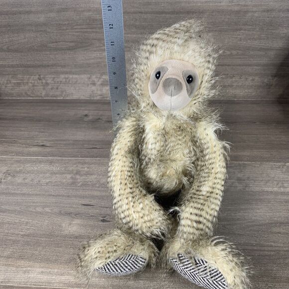 Sloth Plush Stuffed Animal Toy Fuzzy Hairy Brown Beige Patterned Paws Marshalls - Picture 7 of 11